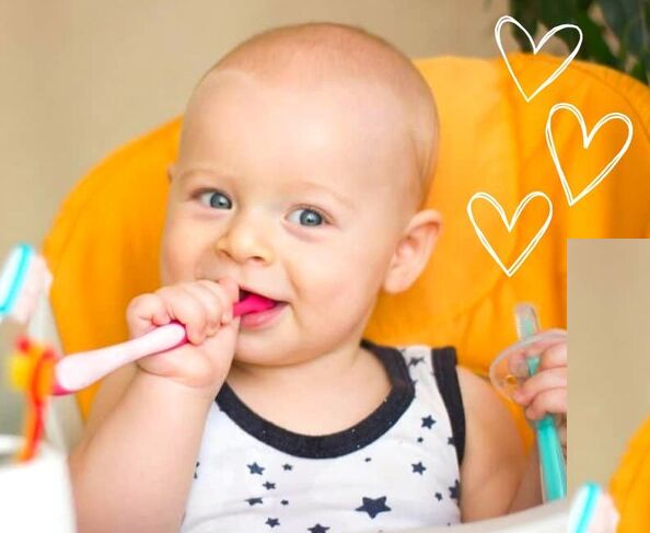 bebê de umano escovando os dentes